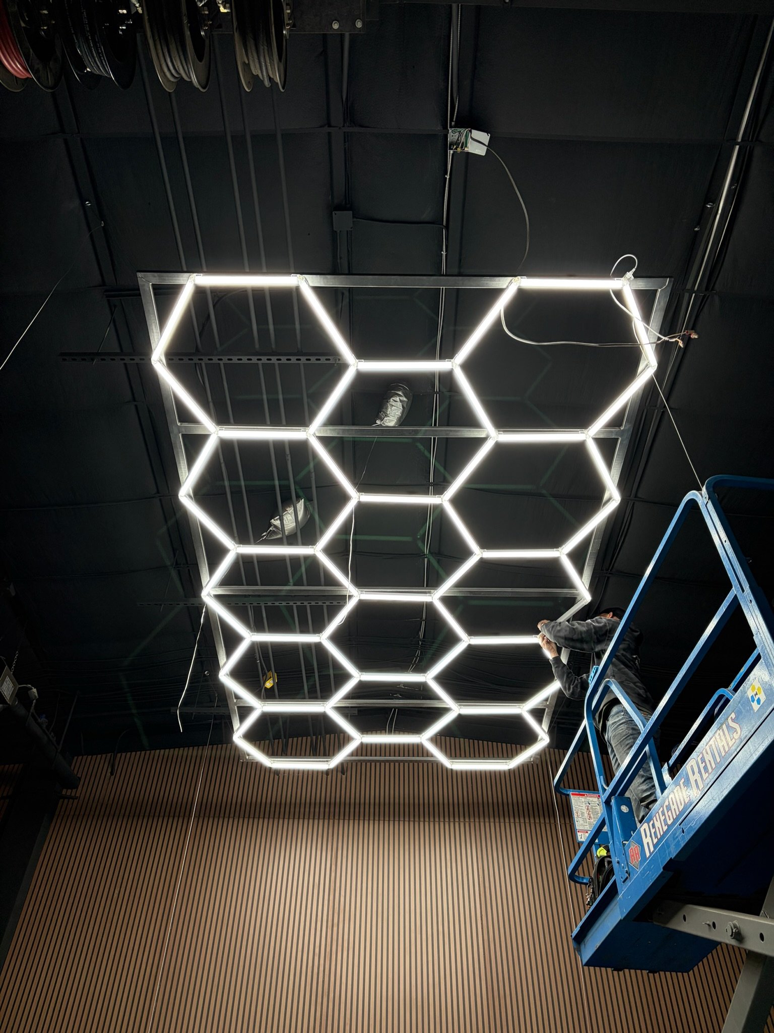 Large commercial hex LED ceiling grid